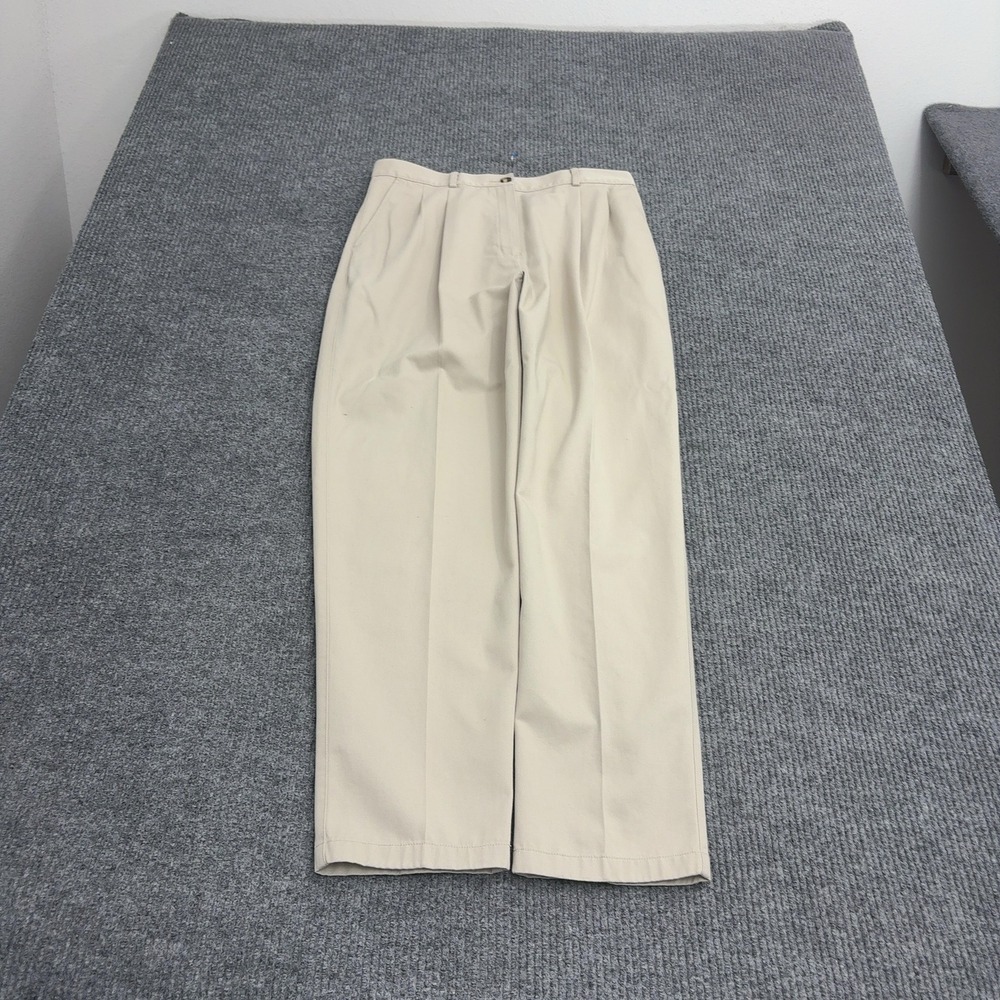 LL Bean Pants Womens 12 Tan Cotton Pleated Chino Trousers Classic Casual
